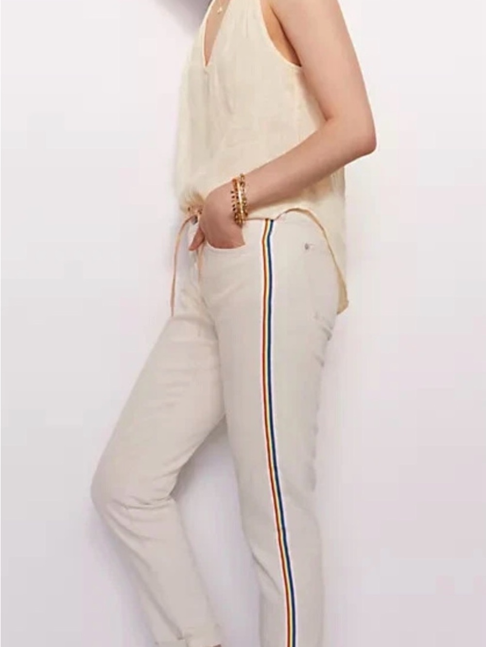 Anthropologie Pilcro Cream Rainbow Mid-Rise Slim Boyfriend Jeans Size 27